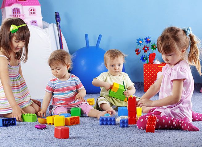 Children playing with building blocks